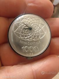 moneta argento 1000 lire con orologio 