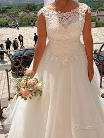 Abito da sposa ampio bianco tg 46 pizzo e tulle