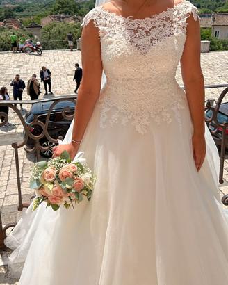 Abito da sposa ampio bianco tg 46 pizzo e tulle