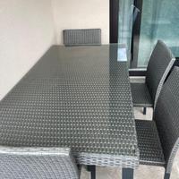 Set Tavolo Rattan con Vetro 80x145 + 4 Sedie