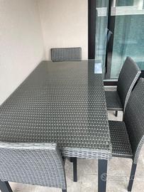 Set Tavolo Rattan con Vetro 80x145 + 4 Sedie