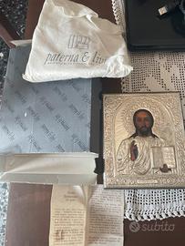 Icona sacra di Cristo Pantocratore in argento