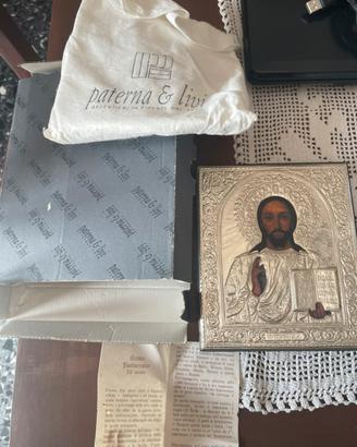 Icona sacra di Cristo Pantocratore in argento