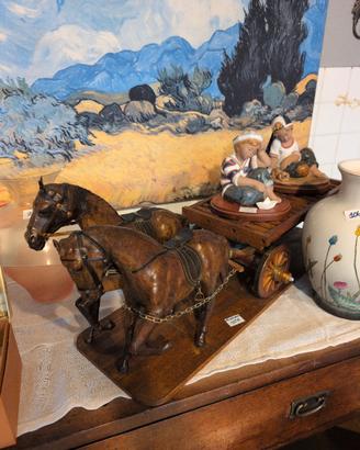 Carretto con cavalli legno 