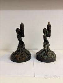 Lampade in bronzo Art Nouveau con figure femminile