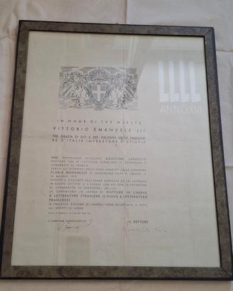 Raro Diploma di Laurea Originale anno 1938 Venezia