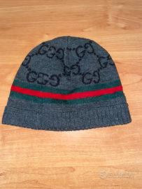 Berretto Gucci in Lana Grigio con Striscia Web