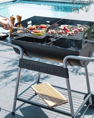 Barbecue a carbone  con carrello e accessori