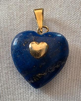 Ciondolino cuore pietra blu oro 750