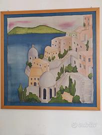 Grande Quadro su Seta 88x85 cm - Paesaggio Greco M