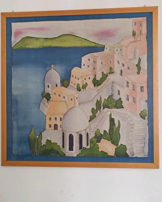 Grande Quadro su Seta 88x85 cm - Paesaggio Greco M