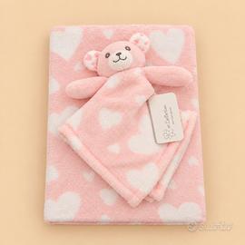 Copertina + Doudou Neonato Rosa con Cuori – Nuovo