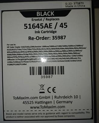 Cartuccia con testina HP 45 nera