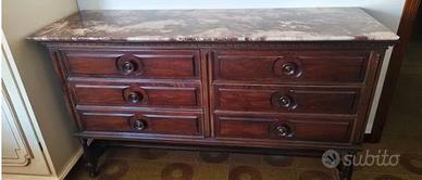 Comò cassettiera in legno con piano in marmo