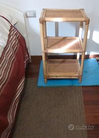 Mobiletto/comodino legno-bambù/vimini-3 ripiani
