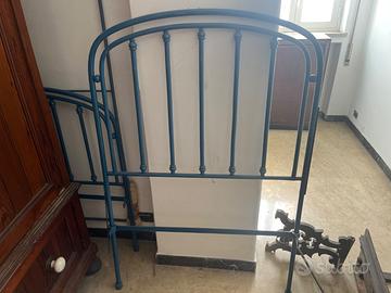 Testata e base letto singolo in ferro blu