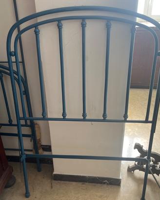 Testata e base letto singolo in ferro blu