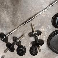 SET PALESTRA- MANUBRI, DISCHI GOMMATI,BILANCIERE