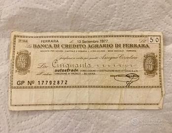 Miniassegno Storico 50 Lire 1977 - B. Credito Ferr