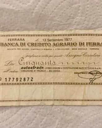 Miniassegno Storico 50 Lire 1977 - B. Credito Ferr