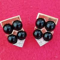 Orecchini oro giallo/bianco con diamanti e onice