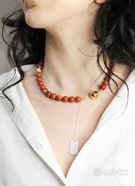 Collana vintage in diaspro rosso naturale
