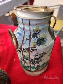 Contenitore latte rame dipinto