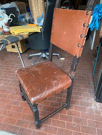 Sedia trono legno cuoio