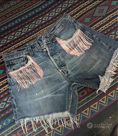Shorts Donna Denim con Frange Rosa