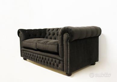 Divano in velluto nero capitonnè - Made in Italy