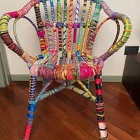 poltroncina in vimini rivestita