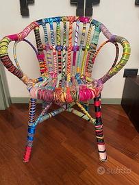 poltroncina in vimini rivestita