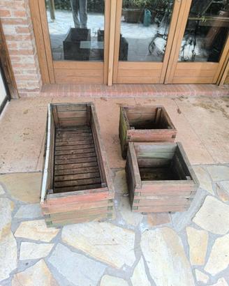 Lotto 3 fioriere legno varie misure rustiche