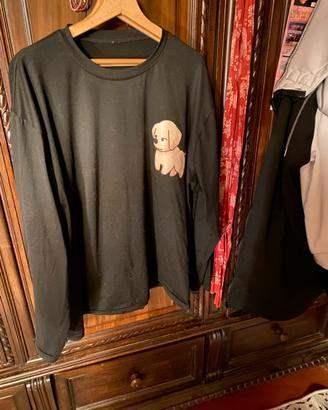 Maglia da pigiama nera con cane