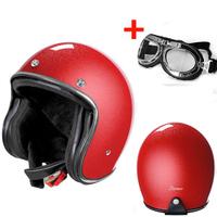 CASCO JET VINTAGE MOTO ROSSO GLITTERATO + OCCHIALI