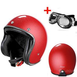 CASCO JET VINTAGE MOTO ROSSO GLITTERATO + OCCHIALI