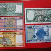 Serie 5 banconote del Libano da collezione Fds