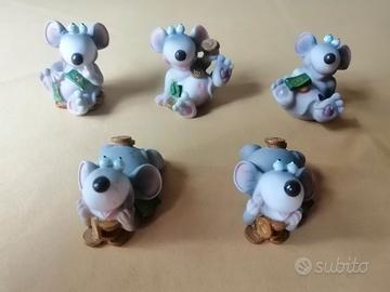 5 topini portafortuna miniature da collezione 