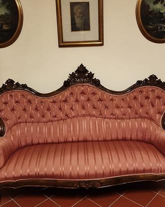 Divano rosa  Luigi Filippo in noce