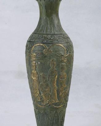 Antico vaso cinese in bronzo dorato - marchio Qian