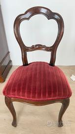 6 Sedie eleganti in legno massello con velluto