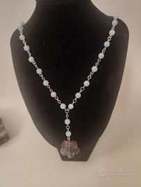 collana catena rosario  acquamarina e fluorite 