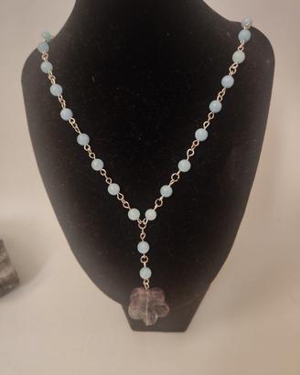 collana catena rosario  acquamarina e fluorite 