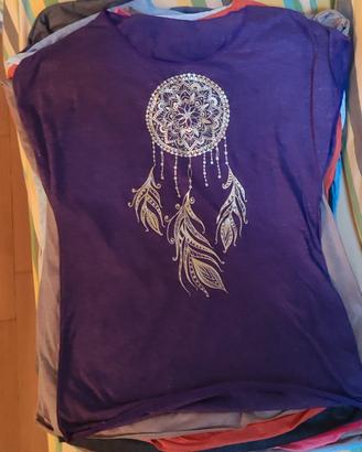 t-shirt donna simboli spirituali in oro/ argento