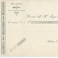 Ricevuta Fabbrica Ricovero Musicisti 1895