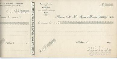 Ricevuta Fabbrica Ricovero Musicisti 1895