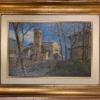 Paesaggio dipinto a olio su tavoletta.