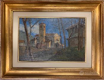 Paesaggio dipinto a olio su tavoletta.