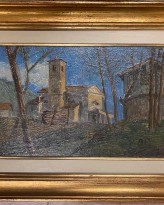 Paesaggio dipinto a olio su tavoletta.