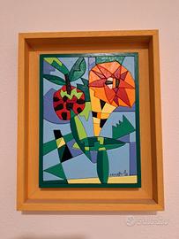 Ugo Nespolo acrilico su legno 18x24cm